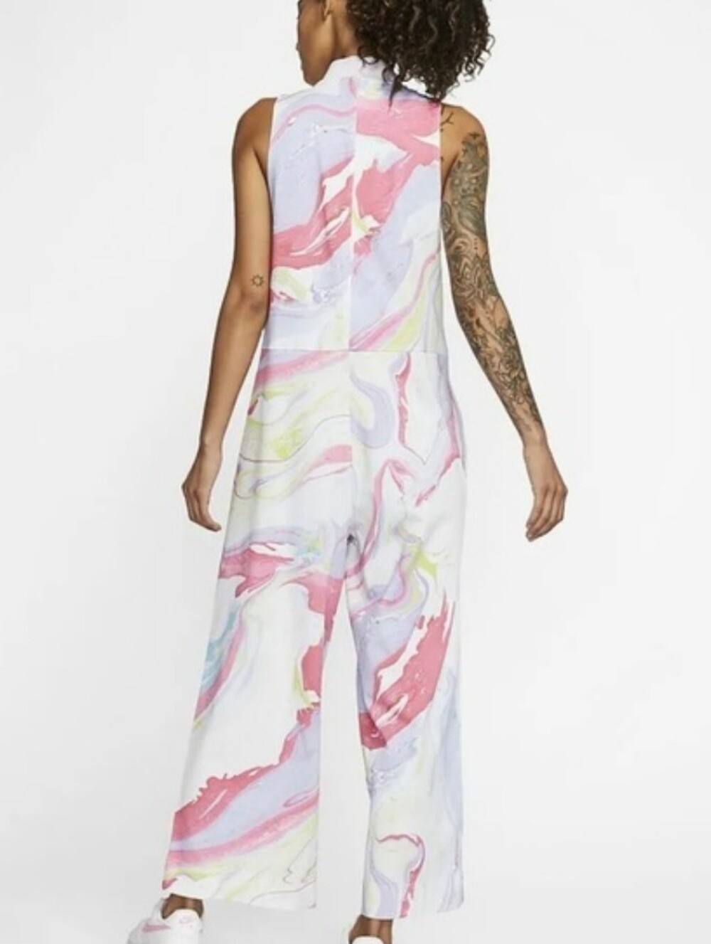 NIKE Women's Marble-Print Wide-Leg Jumpsuit - Pink Multi - Picture 2 of 9